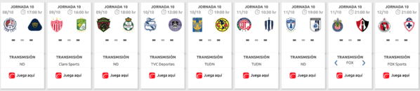 Programación Jornada 10 Liga MX Femenil Programación Jornada 10 Liga MX Femenil
